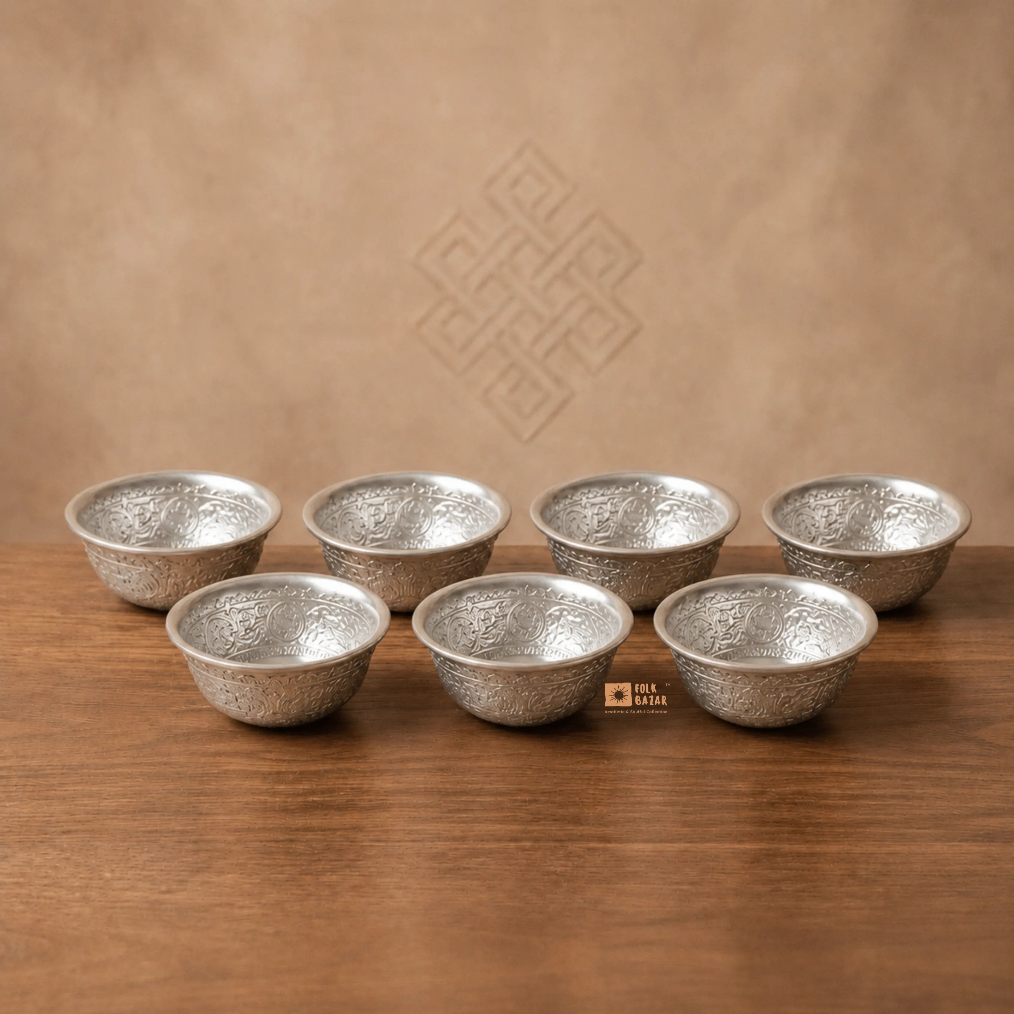 Carved Aluminium Ting (Offering bowl) (Set of 7)